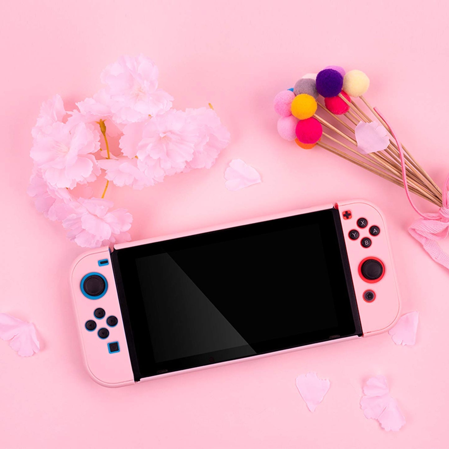 Switch Protective Case Slim Cover Case for Switch and Joy Con - Shock-Absorption and Anti-Scratch (Sakura Pink)